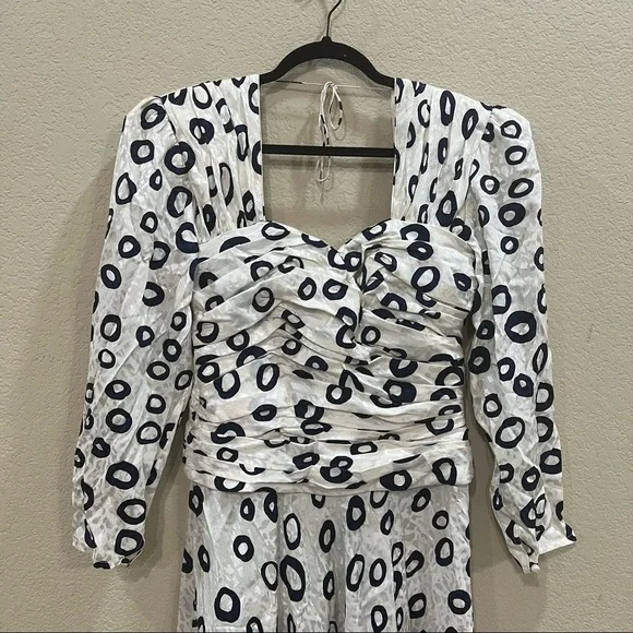 Rare Vintage 80's Flora Kung Dress Designer Silk Sz 12 Ruches Waist Pokadot Boho - Picture 2 of 10